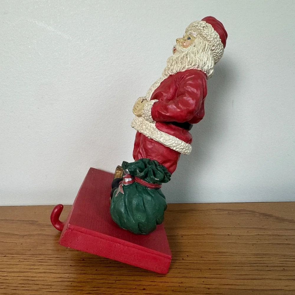Vintage Style Santa Claus Resin Christmas Stocking Hanger Mantle Decor Red Green